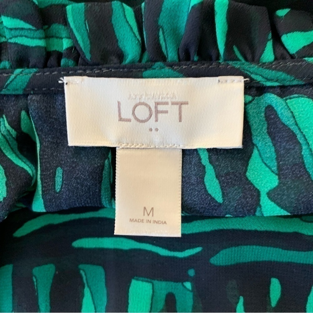 LOFT Green and Navy Sheer Long Sleeve Flowy Blouse - Picture 5 of 6